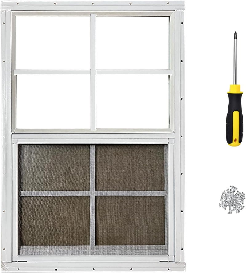 Hryan 12"x18" Shed Window for Chicken Coop, Playhouse and Mobihome, White Windows for Exterior Sheds, Mobile Home, Garage and Green House - Image 1